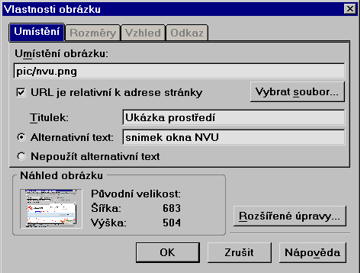 je slušností vše vyplnit Vlastnosti obrázku